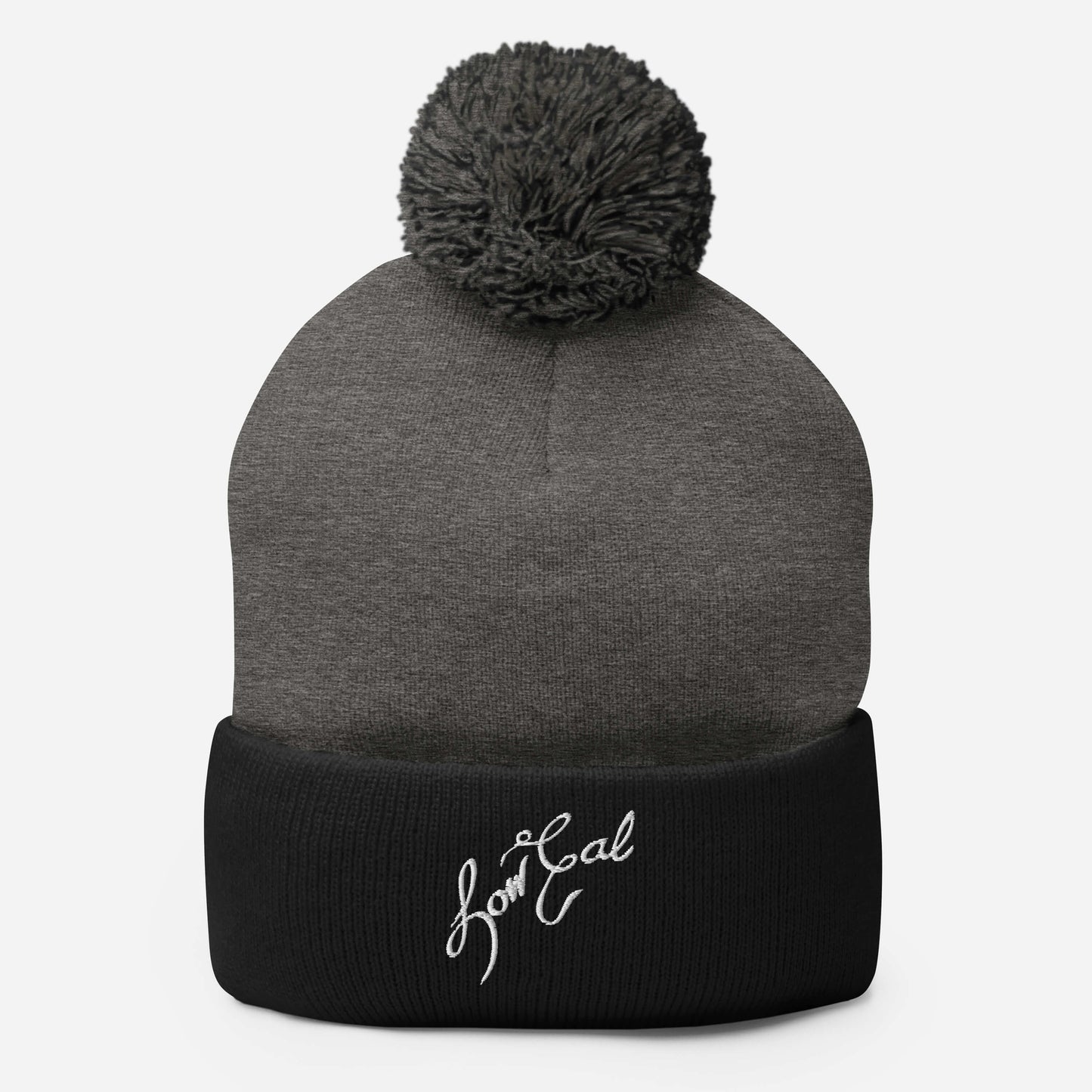 Signature Pom-Pom Beanie White Text