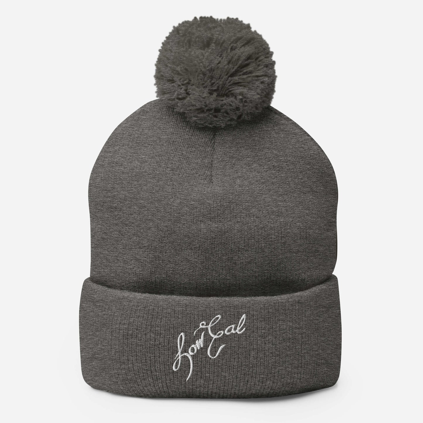 Signature Pom-Pom Beanie White Text
