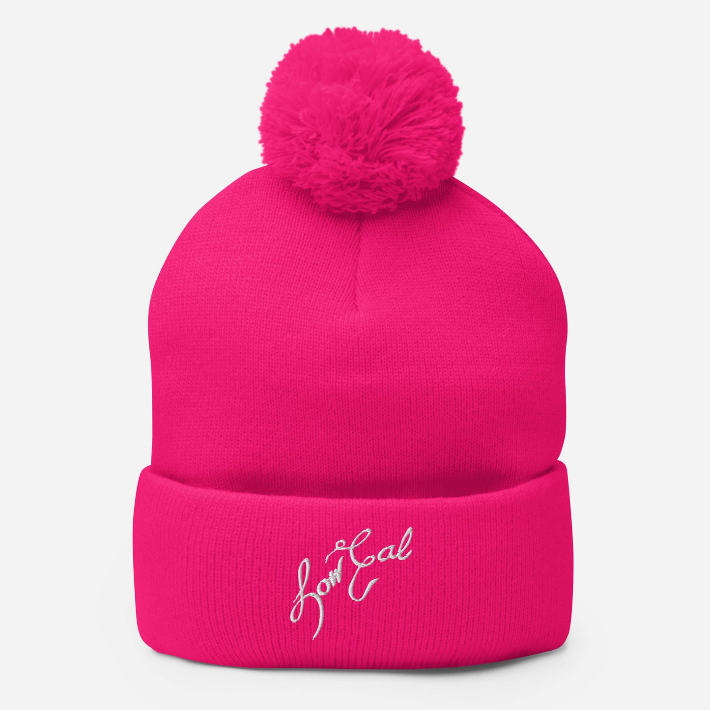 Signature Pom-Pom Beanie White Text